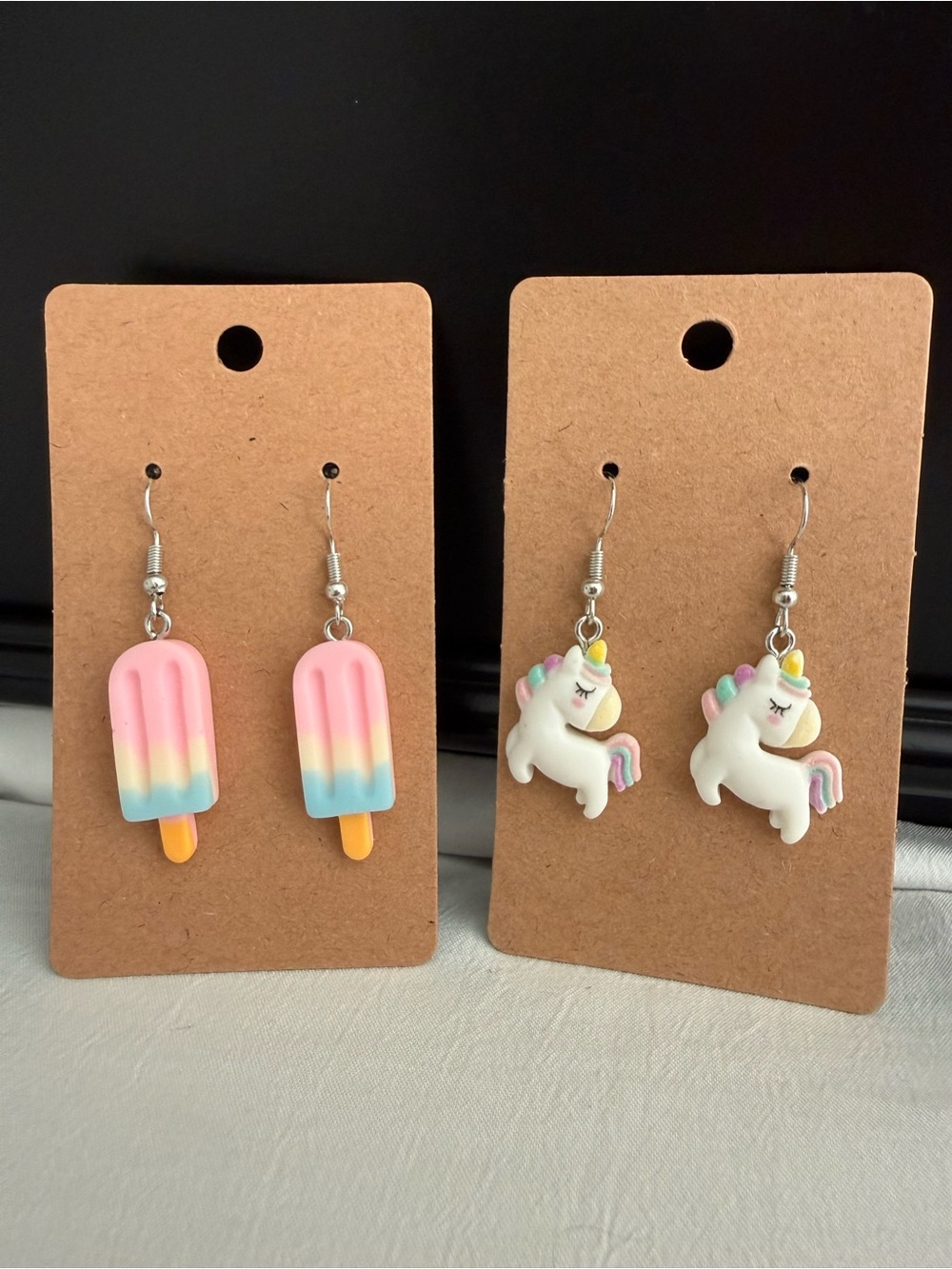 Pink Pastel Popsicle & White Unicorn Earrings Set